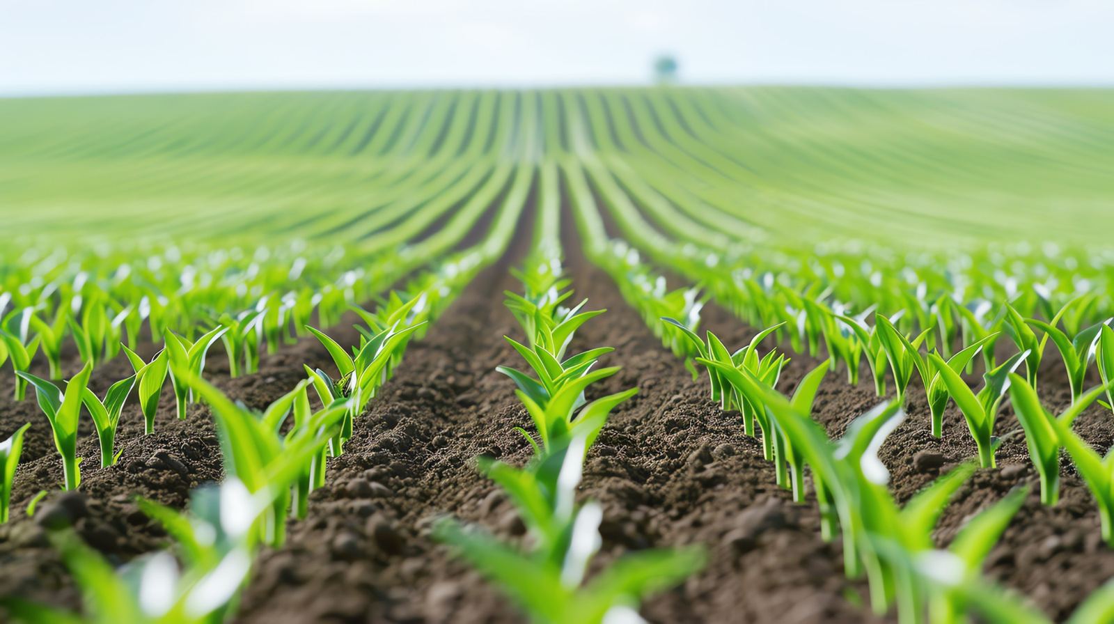 Maize seedlings emerging from rich soil